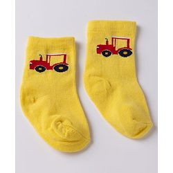 Cute Walk By Babyhug Non Terry Knit Anti Bacterial Ankle Length Striped Socks With Vehicle & Rainbow Design Pack of 3 - Yellow, White & Black