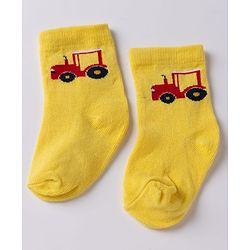Cute Walk By Babyhug Non Terry Knit Anti Bacterial Ankle Length Striped Socks With Vehicle & Rainbow Design Pack of 3 - Yellow, White & Black