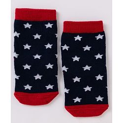 Cute Walk By Babyhug Non Terry Knit Anti Bacterial Ankle Length Striped Socks With Star & Astronaut Design Pack of 3 - Black, Sky Blue & Red