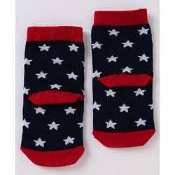 Cute Walk By Babyhug Non Terry Knit Anti Bacterial Ankle Length Striped Socks With Star & Astronaut Design Pack of 3 - Black, Sky Blue & Red