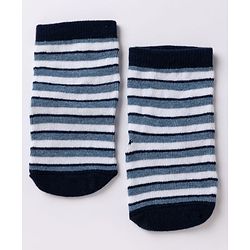 Cute Walk By Babyhug Non Terry Knit Anti Bacterial Ankle Length Striped Socks With Star & Astronaut Design Pack of 3 - Black, Sky Blue & Red