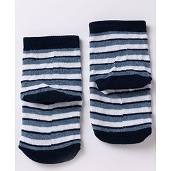 Cute Walk By Babyhug Non Terry Knit Anti Bacterial Ankle Length Striped Socks With Star & Astronaut Design Pack of 3 - Black, Sky Blue & Red