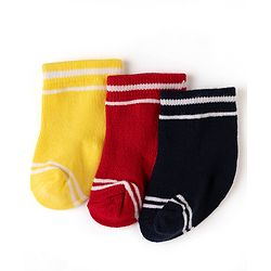 Cute Walk by Babyhug Non Terry Knit Anti-bacterial Ankle Length Striped Socks Pack of 3 - Yellow, Black & Red