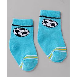 Cute Walk By Babyhug Non Terry Knit Anti Bacterial Ankle Length Striped Socks With Football & Star Design Pack of 3 - Yellow, White & Sky Blue