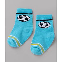 Cute Walk By Babyhug Non Terry Knit Anti Bacterial Ankle Length Striped Socks With Football & Star Design Pack of 3 - Yellow, White & Sky Blue