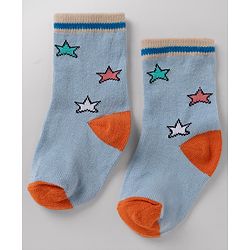 Cute Walk By Babyhug Non Terry Knit Anti Bacterial Ankle Length Striped  Socks With Vehicle & Star Desgin Pack of 3 -  Black, Light Blue & White