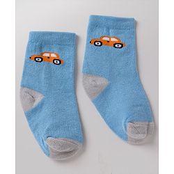 Cute Walk By Babyhug Non Terry Knit Anti Bacterial Ankle Length Striped  Socks With Vehicle & Star Desgin Pack of 3 -  Black, Light Blue & White