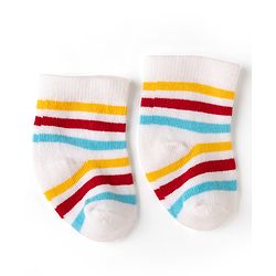 Cute Walk by Babyhug Non Terry Knit Anti-bacterial Ankle Length Striped Socks With Vehicle Design Pack of 3 - White & Black