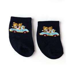 Cute Walk by Babyhug Non Terry Knit Anti-bacterial Ankle Length Striped Socks With Vehicle Design Pack of 3 - White & Black