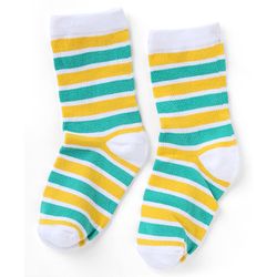 Cutewalk By Babyhug Knit Ankle Length Striped Antibacterial Socks With Animal Design Pack of 3 - Yellow Green White