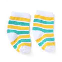 Cutewalk By Babyhug Knit Ankle Length Striped Antibacterial Socks With Animal Design Pack of 3 - Yellow Green White