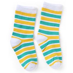 Cutewalk By Babyhug Knit Ankle Length Striped Antibacterial Socks With Animal Design Pack of 3 - Yellow Green White
