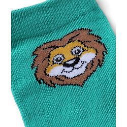 Cutewalk By Babyhug Knit Ankle Length Striped Antibacterial Socks With Animal Design Pack of 3 - Yellow Green White