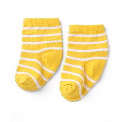 Cutewalk By Babyhug Knit Ankle Length Striped Antibacterial Socks With Animal Design Pack of 3 - Yellow Green White