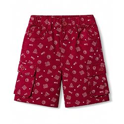 Babyhug Twill Woven Above Knee Length Text Printed Bermuda - Dark Red