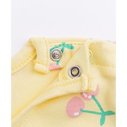 Babyhug 100% Cotton Interlock Knit Half Sleeves Onesies With Cherry Print & Cap- Yellow