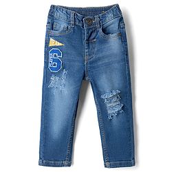 Babyhug Full Length Denim Jeans With Stretch & Patch - Blue