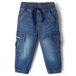Babyhug Denim Full Length Washed Jeans with Stretch in Blue