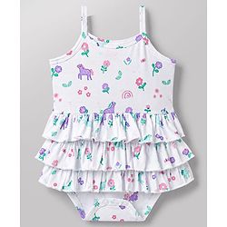 Babyhug 100% Cotton Single Jersey Knit Sleeveless Onesies With Floral Print - White