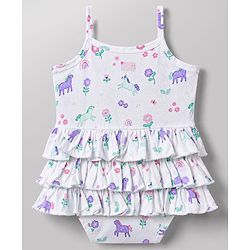 Babyhug 100% Cotton Single Jersey Knit Sleeveless Onesies With Floral Print - White