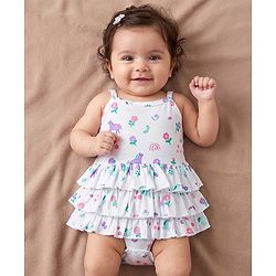 Babyhug 100% Cotton Single Jersey Knit Sleeveless Onesies With Floral Print - White