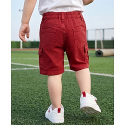 Babyhug Twill Woven Comfort Fit Above Knee Length Bermuda with Athletic Dept. of New York Embroidery in Maroon