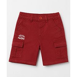 Babyhug Twill Woven Comfort Fit Above Knee Length Bermuda with Athletic Dept. of New York Embroidery in Maroon
