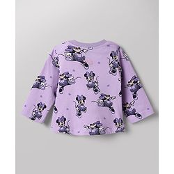 Babyhug Disney 100% Cotton Single Jersey Knit Full Sleeves Co-ord T-Shirt & Pajama Night Suit with Minnie Mouse Graphic & Hearts Print Pack of 2 - White & Lilac