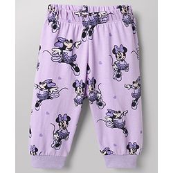 Babyhug Disney 100% Cotton Single Jersey Knit Full Sleeves Co-ord T-Shirt & Pajama Night Suit with Minnie Mouse Graphic & Hearts Print Pack of 2 - White & Lilac