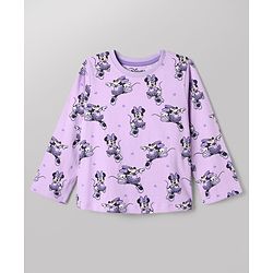 Babyhug Disney 100% Cotton Single Jersey Knit Full Sleeves Co-ord T-Shirt & Pajama Night Suit with Minnie Mouse Graphic & Hearts Print Pack of 2 - White & Lilac