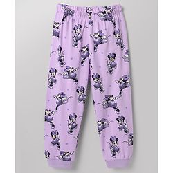 Babyhug Disney 100% Cotton Single Jersey Knit Full Sleeves Co-ord T-Shirt & Pajama Night Suit with Minnie Mouse Graphic & Hearts Print Pack of 2 - White & Lilac