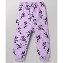 Babyhug Disney 100% Cotton Single Jersey Knit Full Sleeves Co-ord T-Shirt & Pajama Night Suit with Minnie Mouse Graphic & Hearts Print Pack of 2 - White & Lilac
