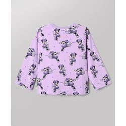 Babyhug Disney 100% Cotton Single Jersey Knit Full Sleeves Co-ord T-Shirt & Pajama Night Suit with Minnie Mouse Graphic & Hearts Print Pack of 2 - White & Lilac