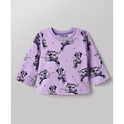 Babyhug Disney 100% Cotton Single Jersey Knit Full Sleeves Co-ord T-Shirt & Pajama Night Suit with Minnie Mouse Graphic & Hearts Print Pack of 2 - White & Lilac