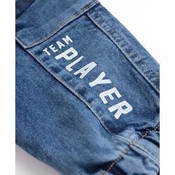 Babyhug Denim Full Length Joggers with Team Player Print in Blue for 9-12 Months