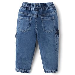 Babyhug Denim Full Length Joggers with Team Player Print in Blue for 9-12 Months