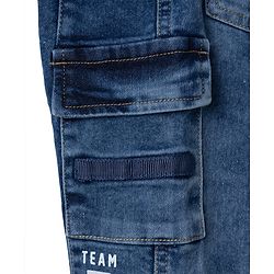 Babyhug Denim Full Length Joggers with Team Player Print in Blue for 9-12 Months