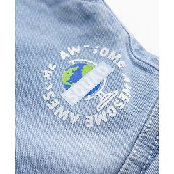Babyhug Full Length Washed Denim Joggers with Stretch and Cargo Pockets - Blue
