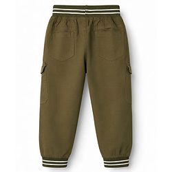 Babyhug Twill Woven Full Length Trousers with Pocket & Text Print - Olive Green