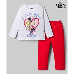 Babyhug Disney Single Jersey Knit Full Sleeves T-Shirt & Pyjama Night Suit with Minnie Mouse Graphic - White