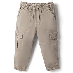Babyhug Twill Woven Full Length Trousers with Stretch & Pockets - Beige
