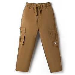 Babyhug Tussor 100% Cotton Woven Full Length Cargo Pant with Paw Print - Brown