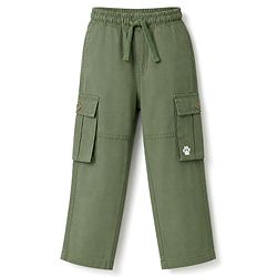 Babyhug Tussor 100% Cotton Woven Full Length Cargo Pant with Paw Print - Brown