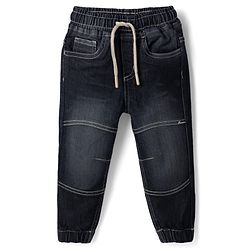 Babyhug Denim Woven Full Length Washed Joggers with Stretch - Black