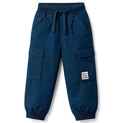 Babyhug Poplin 100% Cotton Woven Full Length Trousers with Text Patch & Cargo Pockets - Beige