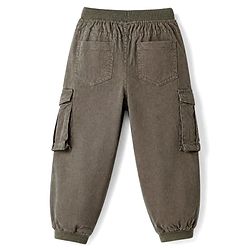 Babyhug Twill Woven Full Length Solid Color Trousers with Cargo Pockets - Olive Green