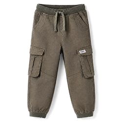Babyhug Twill Woven Full Length Solid Color Trousers with Cargo Pockets - Olive Green