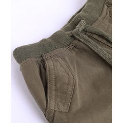 Babyhug Twill Woven Full Length Solid Color Trousers with Cargo Pockets - Olive Green