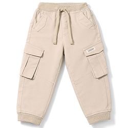 Babyhug Twill Woven Full Length Solid Color Trousers with Cargo Pockets - Olive Green