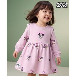 Babyhug Disney Terry Knit Full Sleeves Frock With Minnie Mouse Graphic - Pink